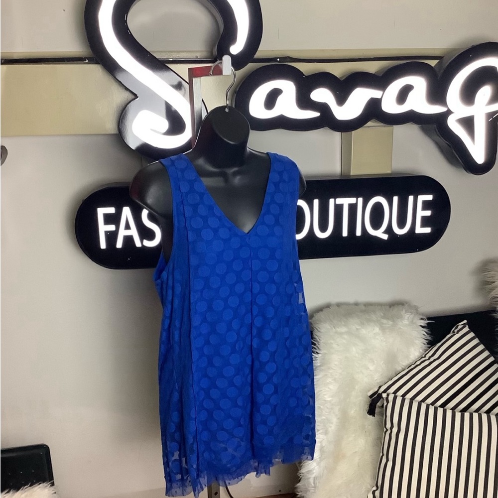 Royal blue tunic blouse with accent material